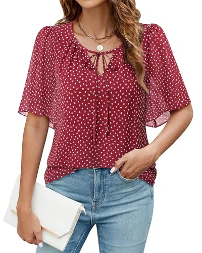 Vafoly Damen V-Ausschnitt Bluse 3/4 Ärmel: Chiffon Bluse Damen Kurzarm...