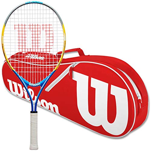 Wilson US Open 25 Junior Tennis Racquet Bundled with a Red/White Wilson Advantage II Tennis Bag (Perfect for Beginner Players Age 9-10)