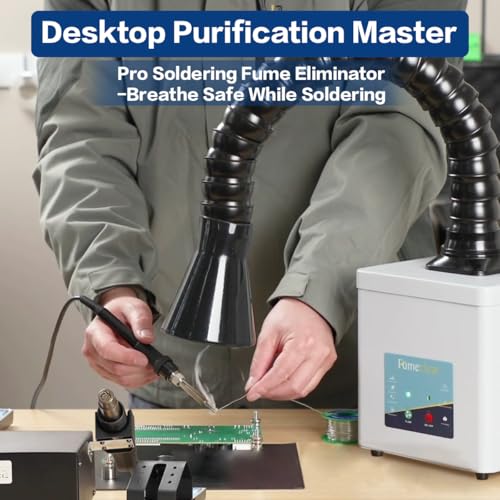 FumeClear FC2001A Solder Fume Extractor, 120 to 180m³/h Strong Suction, 3-speed Adjustment, Low Noise High Efficiency Fume Removal, For 110V to 220V Wide Voltage Suitable for Desktop Soldering Iron