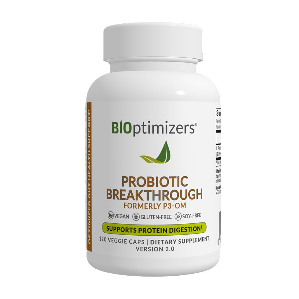 BIOptimizersP3-OM - Probiotic and Prebiotic Supplement - Contains Lactobacillus Plantarum OM - Provides Immune Support - Helps with Bloating and Gas - Improves Gut Health - 120 Capsules