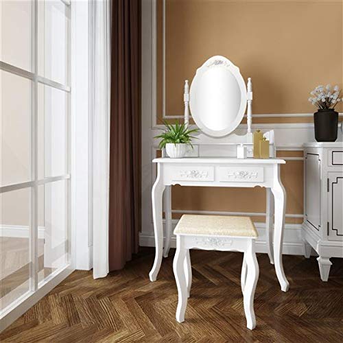 Cómoda moderna de 4 cajones con espejo giratorio 360° extraíble - Blanco