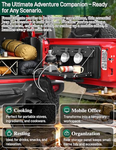 Image of JROAD Non-Destructive Installation Wrangler JL Tailgate Table for 2018-2024 Jeep Wrangler JL JlU Rear Door Foldable Storage Shelf MOLLE Panel (Exclude 2020-2022 Gladiator JT)