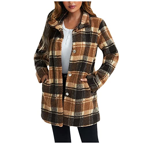 Winterjacke Damen, Long Cardigan Blazermantel Karohemd Jacke Jacke Mit...