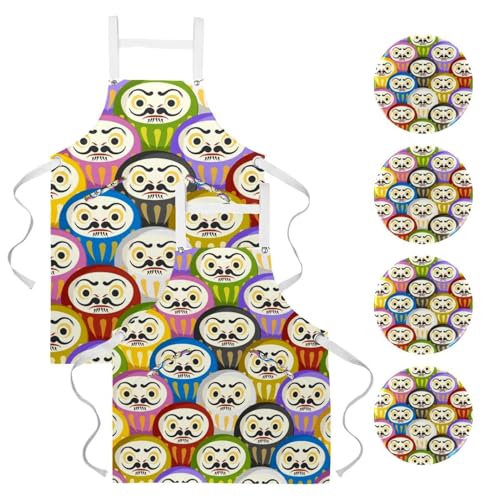 Tabliers de cuisine multicolores Daruma avec broches ajustables pour la maison