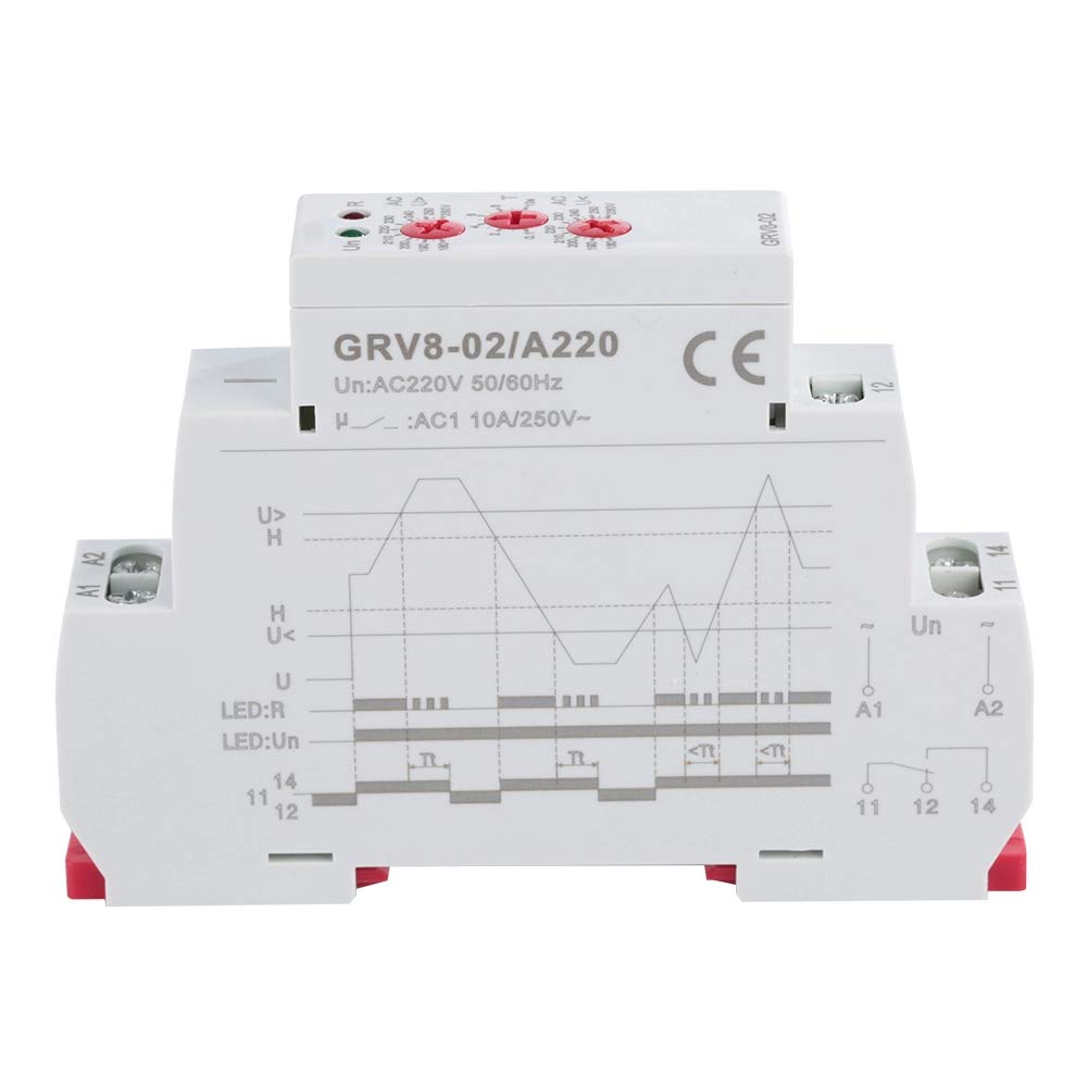 Relais de Surveillance de Tension, GRV8-02 Relais de Contrôle de Tension Monophasés pour Equipement Electrique ou Compresseurs, Contrôle(GRV8-02/A220)