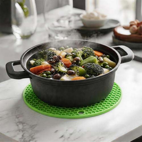 Image of Silicone Trivet Mats,Heat Resistant Pot Holders, Multipurpose Non-Slip Hot Pads for Kitchen Potholders, Hot Dishers, Jar Opener, Spoon Holder, Food Grade Silicone(Green Size Round 7''x7'')