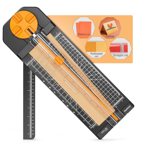 Worklion Scrapbooking Cutting Tool: Paper Cutter 4 in 1 for Craft Edges Straight Perforator Scorer and Wavy on Paper Cardstock Ticket Photo Coupon Vinyl Letter Postcard 12 inch Cutting Length Black