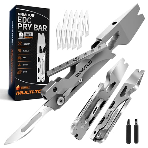 Outil Multifonction 9IN1 edc pied de biche multitool avec tournevis, clés, ouvre bouteilles, scalpel, arrache clou, regle cadeau pour homme/femmes