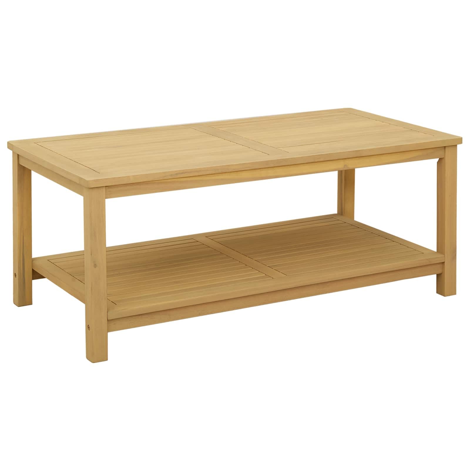 Table basse de jardin en acacia massif pour résoudre le manque de rangement sur votre terrasse