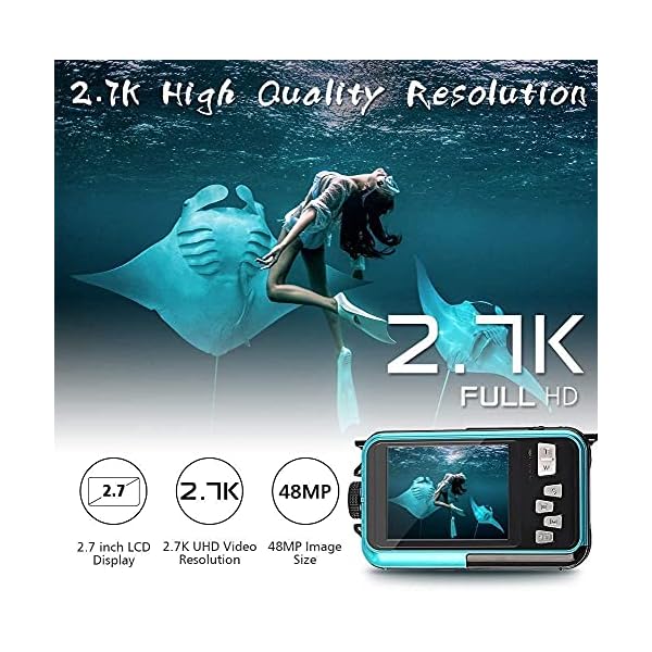 Unterwasserkamera Full HD 2.7K 48MP Unterwasser Kamera Wasserdicht Kinder Dual Screen 16X Digital Zoom 10FT… – Bild 4