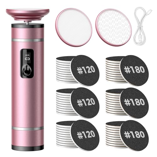 Mowend Electric Foot File,Callus Removers for Feet with 60pcs Sandpaper Discs, Foot Hard Skin Remover, Rechargeable & Portable Pedicure Tools for Dead Skin Cracked Heel, 2000mAh, Gift for Men & Women