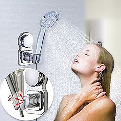 Vacuum Suction Cup Shower Head Holder Shower Head Stand Shower Head Bracket Shower Head Mount Wall Holder Shower Head Clip Reusable Adjustable With Adhesive Stick Disc For Bathroom (Chrome) - Thumbnail 3
