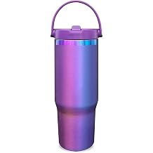 30 oz Tumbler with Handle and Straw, Vacuum Insulated Tumblers with Flip Straw and Top Handle, Leakproof Powder Coated Tumbler, Stainless Steel Travel Mug for Coffee Water BluePurple, 1 Pack