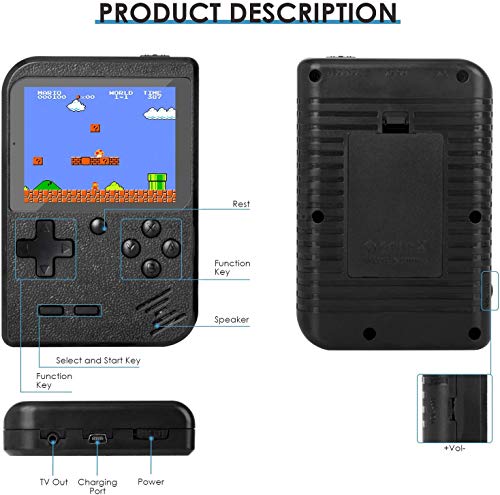 Handheld Game Console, Retro Mini Game Player with 500 Classic FC Games, 3.0 Inch Screen 800mAh Rechargeable Battery Portable Game Console Support TV Connection & Two Players for Kids Adults (Black)