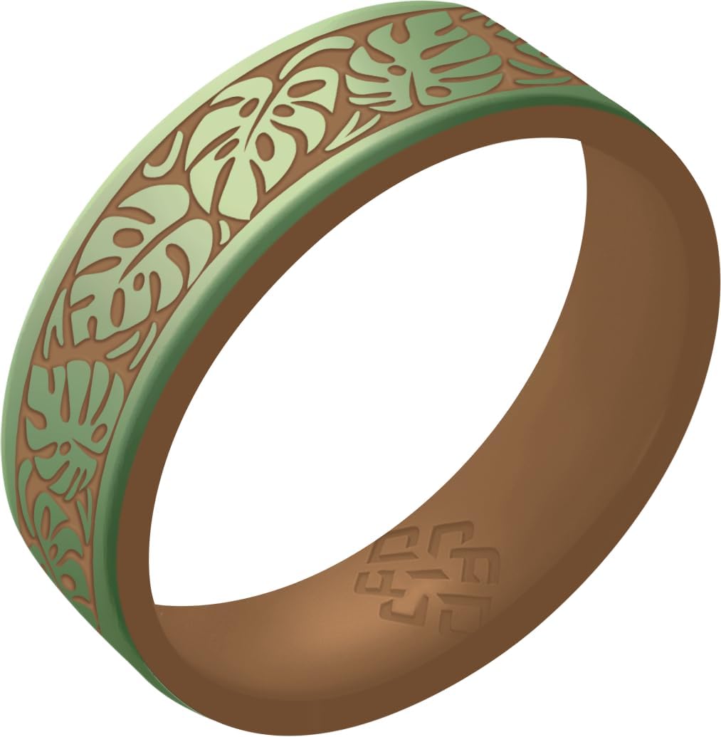 Knot Theory Gold Monstera Silicone Ring for Women - Mint Green, Pearly Pink, Lavender Purple, Sage Green Breathable Dual Layer Comfort Fit 6mm Bandwidth