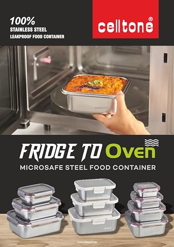 Image of Fridge to Oven Microwave Safe Stainless Steel Reusable Food Storage Containers with Leak-Proof and Airtight Lids (Rectangle 1300 ML)