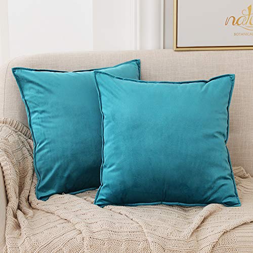 Deconovo Lot de 2 Housses de Coussin Decoration Canapé Extérieur Taie d'oreiller en Velours Decoration pour Chambre Coussin de Lit Decoratif 45x45cm Turquoise