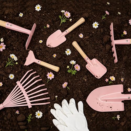 Image of Kids Gardening Set with Wheelbarrow, Metal Kid Gardening Tools Set with Long Handle Tool, Hand Tool & Gloves, Backyard Gardening Tools for Kids Outdoor Play Birthday Gifts