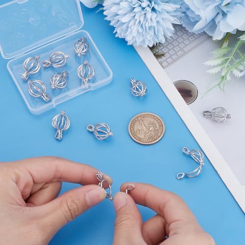 UNICRAFTALE 12 Pieces Locket Pendant Openable Cage Charms Platinum Crystal Necklace Holder Hollow Sphere Pendant Pearl Cage For DIY Necklace Bracelet Jewelry Making - Image 3