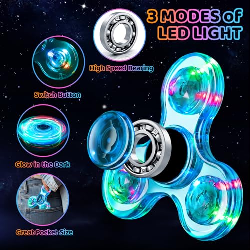 Image of Fidget Spinner 2 Pack, Light up Sensory Fidget Toys Adults Kids 4-8-12 with Autism ADHD, Kids Travel Toys Anxiety Stress Relief Teen Boy Gifts, Classroom Prizes Glow Birthday Party Graduation Gifts