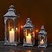 TRIROCKS Set of 3 Vintage Candle Lanterns 10/14/19.5''H Decorative Outdoor Lantern Metal Candle Holder with Tempered Glass for Home Living Room Garden Yard Parties Event Indoors Outdoors (Cement Grey)