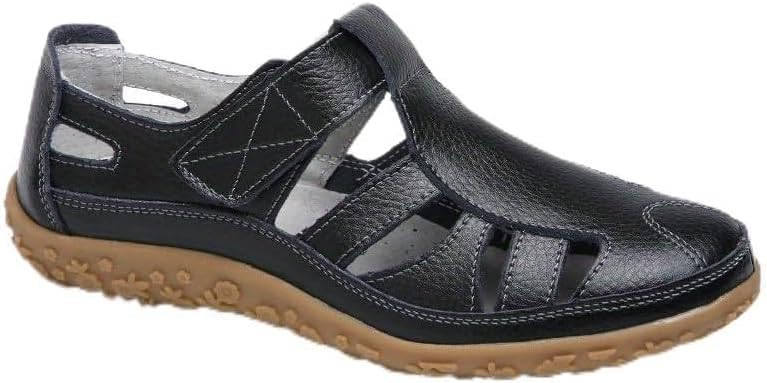 Casual Comfortable Women's Non-slip Sole Sandals Summer Leather Soft Sole Closed Ankle Strap Beach Shoes Suitable for Casual Outdoor Activities Nursing Nurse Shoes