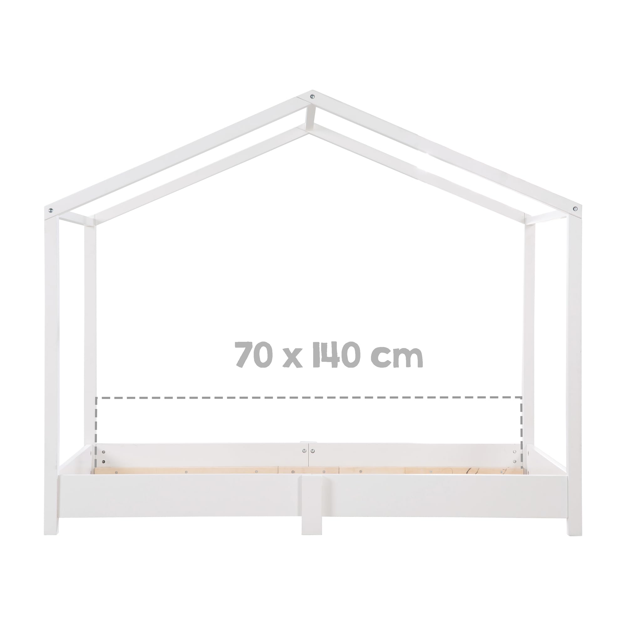 roba Hausbett 70 x 140 cm - Bodenbett für Kinder nach Montessori Prinzip - Erweiterbar durch Lattenrost, Matratze und Hausbettbezug - Holz weiß lackiert