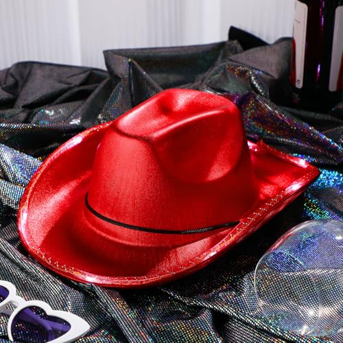 Image of Kigeli 10 Pcs Lights LED Cowboy Hat for Adult LED Flashing Hat for Western Cowboy Women Men Role Play