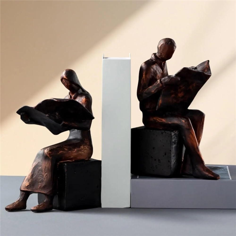 Fermalibri in Resina con statuina da Lettura, Scultura for mensole, scrivania da Ufficio Supporti per fermalibri(Woman)