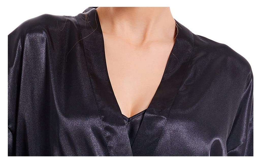 Dninmim Set di pigiama in raso da donna di 2 sexy camicia da notte in seta con sottoveste Loungewear, bianco, M