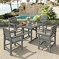 Homenjoy Outdoor Table and Chairs Set 5 Pieces, Upgraded HDPS Weather Resistant Outdoor Dining Set with 1.95" Umbrell Hole, Square Patio Dining Table with 4 Chairs for Balcony, Garden, Poolside, Grey