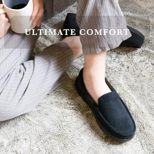 isotoner Men's Microterry and Waffle Travis Moccasin Slippers With Memory Foam Insole and Durable Rubber Outsole3