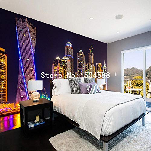 Papier peint 3D nuit ville grand format pour masquer un grand mur blanc