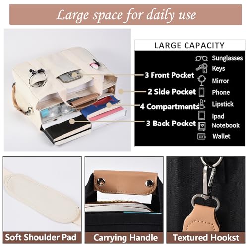 Image of Utility Large Canvas Tote Bag with 13 Pockets Compartments, Multi Crossbody Tote Bag Work Shoulder Bag Travel Bag