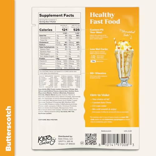 Keto Chow Butterscotch | Keto Meal Replacement Shake Powder | Nutritionally Complete | Low Carb | Delicious Easy Meal Substitute | Protein Rich You Choose The Fat | Single Meal Sample - Thumbnail 6