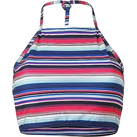 Scuba Women's Mix & Match Plain Halter Tie Neck 90's Crop Bikini Top UK Seller - Stripe - Size 22 Cover