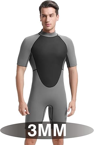 Miniatura 7 de Shorty - Traje de neopreno para mujeres y hombres, 0.118 pulgadas, manga corta, de neopreno, para surf, para adultos, para esnórquel, kayak,