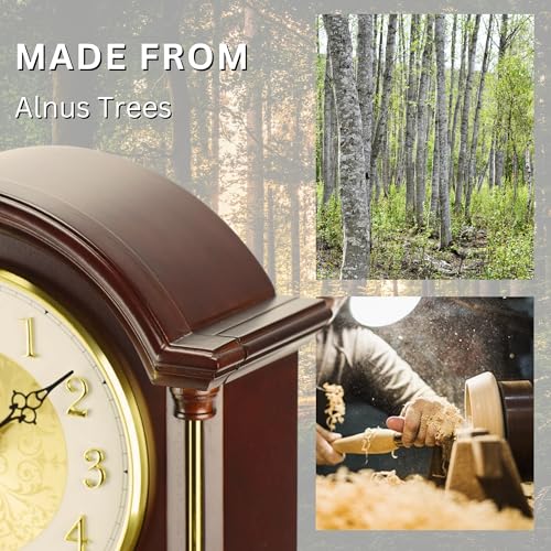 Mantel Clock Antique Classic Luxury Style Golden Clock Dial Alnus Wood Clock Frame Hourly Chime Non-Ticking Night Mode - Image 5