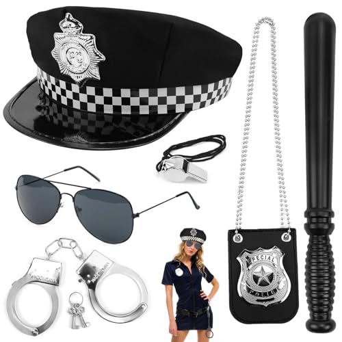 Raxfekro 6 Stück Polizei Kostüm zum Verkleiden Halloween Kostüm Polizei, Handschellen Kostüm,...