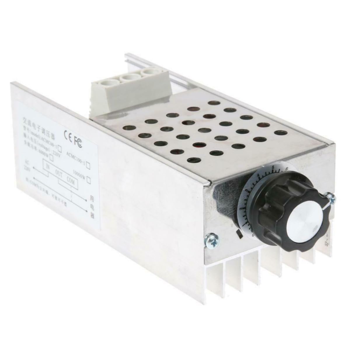 Regulador de Voltaje de 10000 W 0-220v Carcasa de Metal Claro | Control por Silicio, Metal, para Lámpara y Motor Pequeño, Ajuste de Atenuación y Temperatura