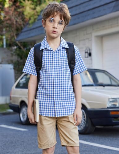 Image of Arshiner Boys Short Sleeve Dress Shirts Solid Button Down Shirts | formal Uniform School Shirt, for 4-12 Years, Hidden Buttons, with Chest Pocket, Regular Fit, Summer Tee top for Kids
