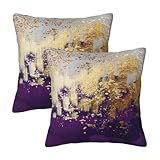 Weiscode Purple and Gold Abstract Art Throw Pillow Covers, 18x18 Inch, Gold Purple Decorative Pillows for Couch Living Room Bedroom Sofa Decor, Luxury Modern Art Pillowcase Cushion Covers