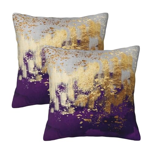 Weiscode Purple and Gold Abstract Art Throw Pillow Covers, 18x18 Inch, Gold Purple Decorative Pillows for Couch Living Room Bedroom Sofa Decor, Luxury Modern Art Pillowcase Cushion Covers
