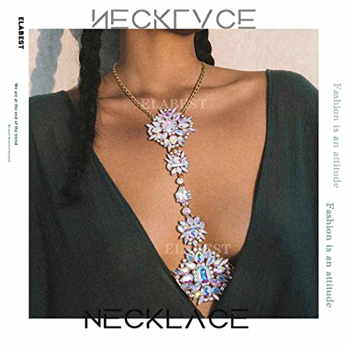 image for ELABEST Boho Rhinestone Statement Chest Chain Crystal Necklace Body Ch