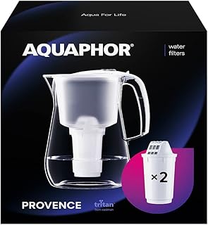 AQUAPHOR Provence - Filtro de agua (2 filtros A5 con magnesio, jarra para 4,2 l, con aspecto de cristal, reduce la cal y el cloro, elegante recipiente), color blanco