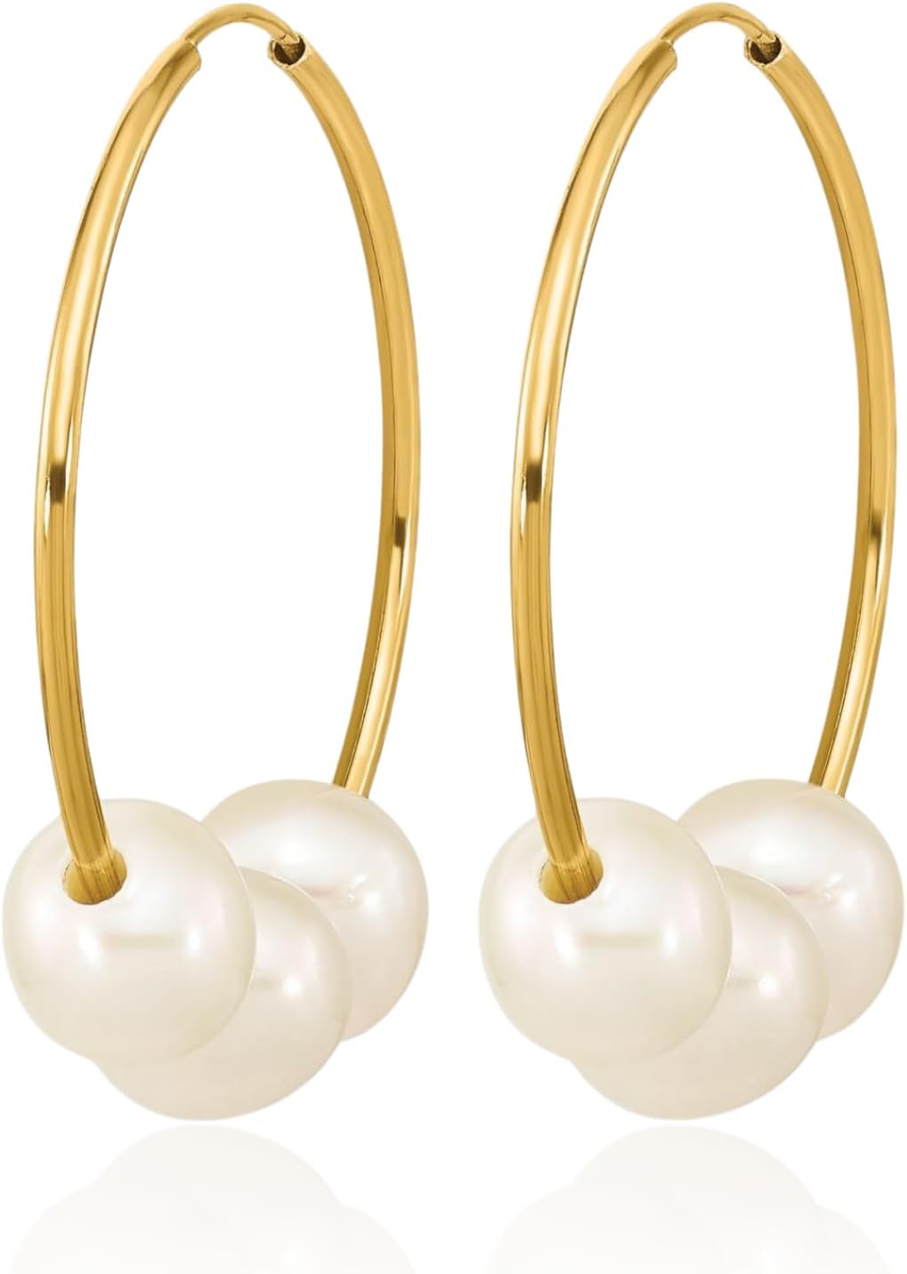 IceCarats 10K Solid Yellow Gold 6mm Freshwater Pearl Hoop Earrings Prong Set, Endless Hoop Back For Her