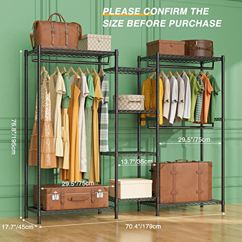 Lehom G6 Wire Garment Rack Heavy Duty Clothes Rack Compact Large Size Armoire Storage Rack Freestanding Metal Clothing Rack Closet Wardrobe With 3 Hanger Rod And 4 Large Shelves 4 Small Shelves, Black #TOP4