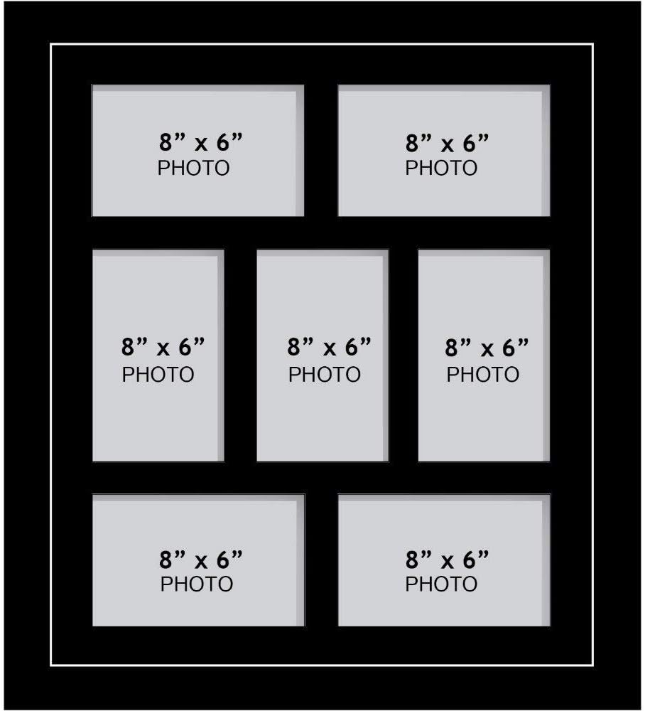 – Photo Frames Multiple Pictures for Wall - Large Multi Photo Frame, 8 x 6 Inch with 7 openings | Collage Picture Display with Black Mount | Family Gallery Wall Display for Living Room | Black Frame