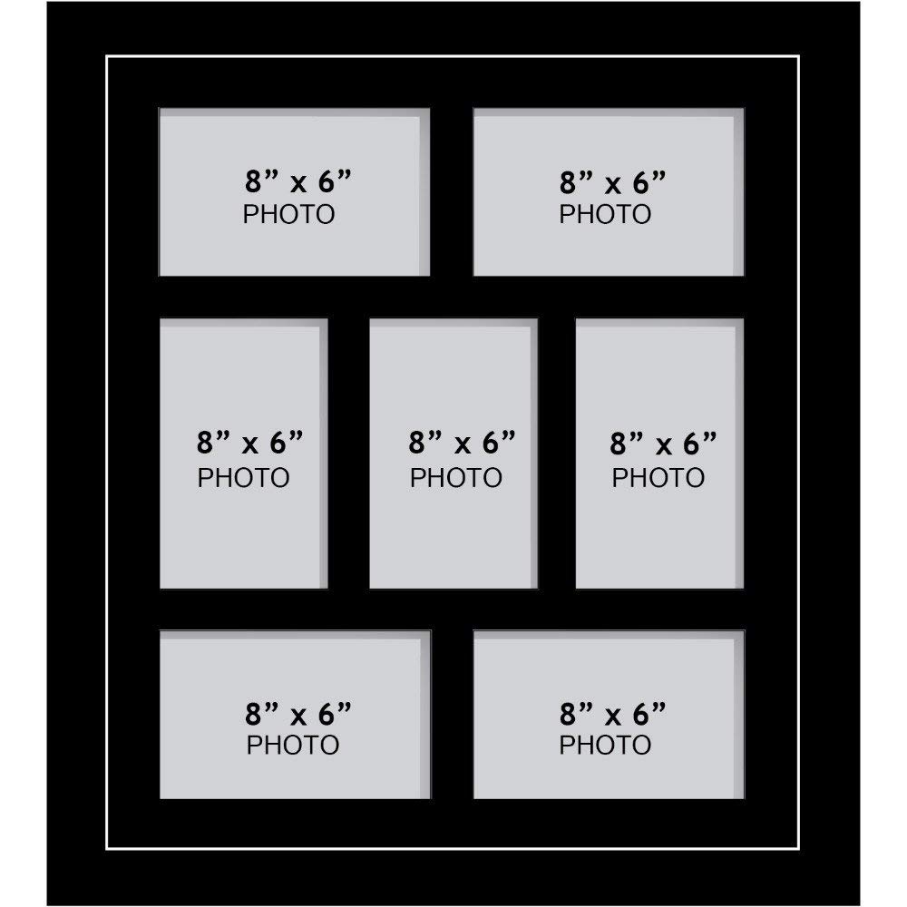 – Photo Frames Multiple Pictures for Wall - Large Multi Photo Frame, 8 x 6 Inch with 7 openings | Collage Picture Display with Black Mount | Family Gallery Wall Display for Living Room | Black Frame