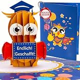 Liebessa® 3D Pop Up Karte - Eule mit Doktorhut - Endlich! Geschafft! Geschenk zum Abi, Bachelor, Master, Meister,  ...